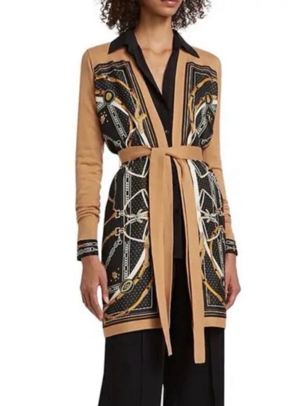 L’AGENCE Beverly Printed Silk Panel Cardigan
